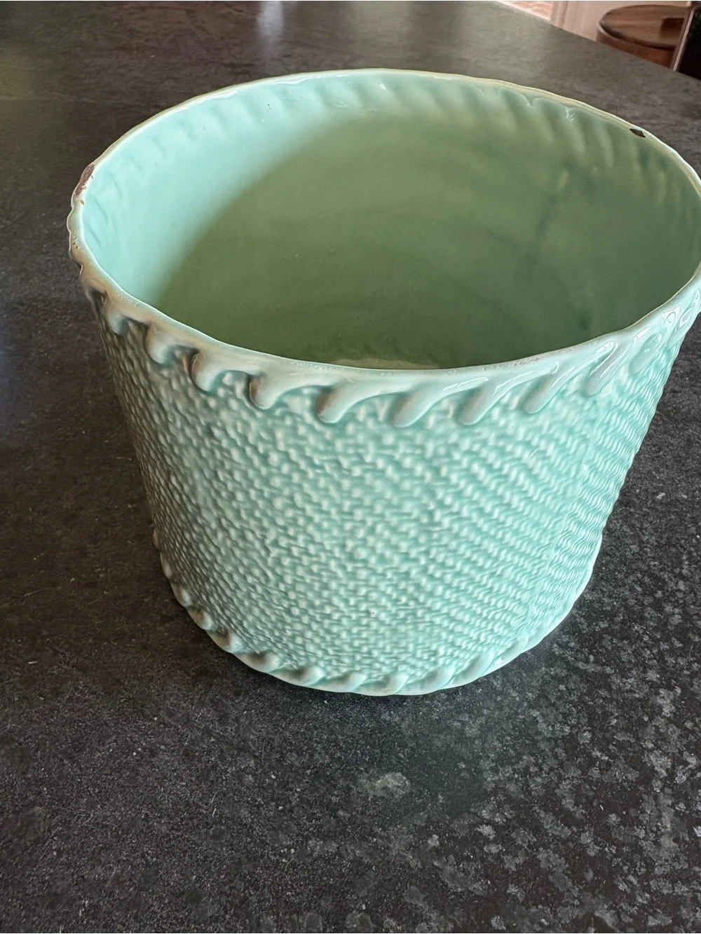 Large Mint Green MIKASA Textured Ceramic Planter Pot Utensil Holder Home Accents